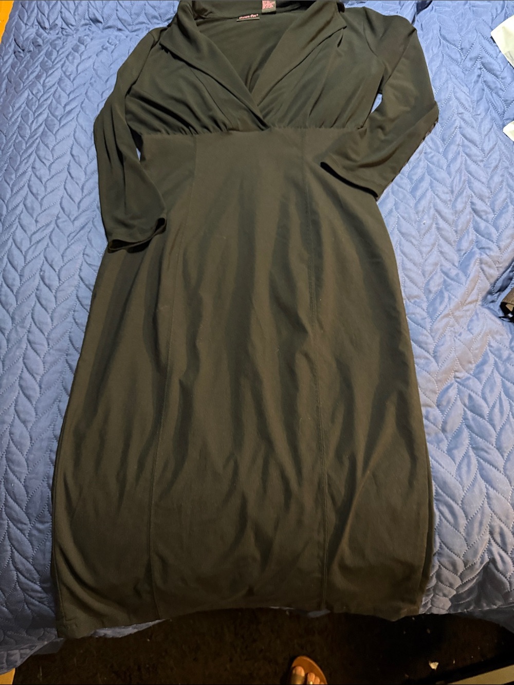 Shape FX Black Long Sleeve Wrap-Style Dress
